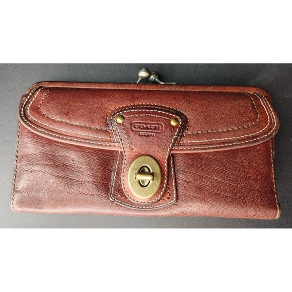 COACH Vintage 90s Legacy Brown Leather French Framed Kisslock Wallet Rare READ - Picture 1 of 6